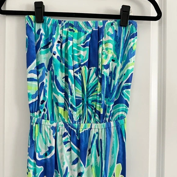 Lilly Pulitzer Blue Green Tropical Strapless Maxi Dress - Picture 3 of 5